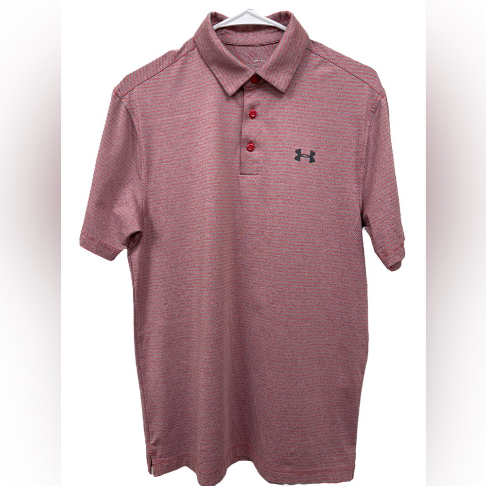 Under Armour | Men’s HeatGear Golf Shirt | Red & Gray Striped | S |